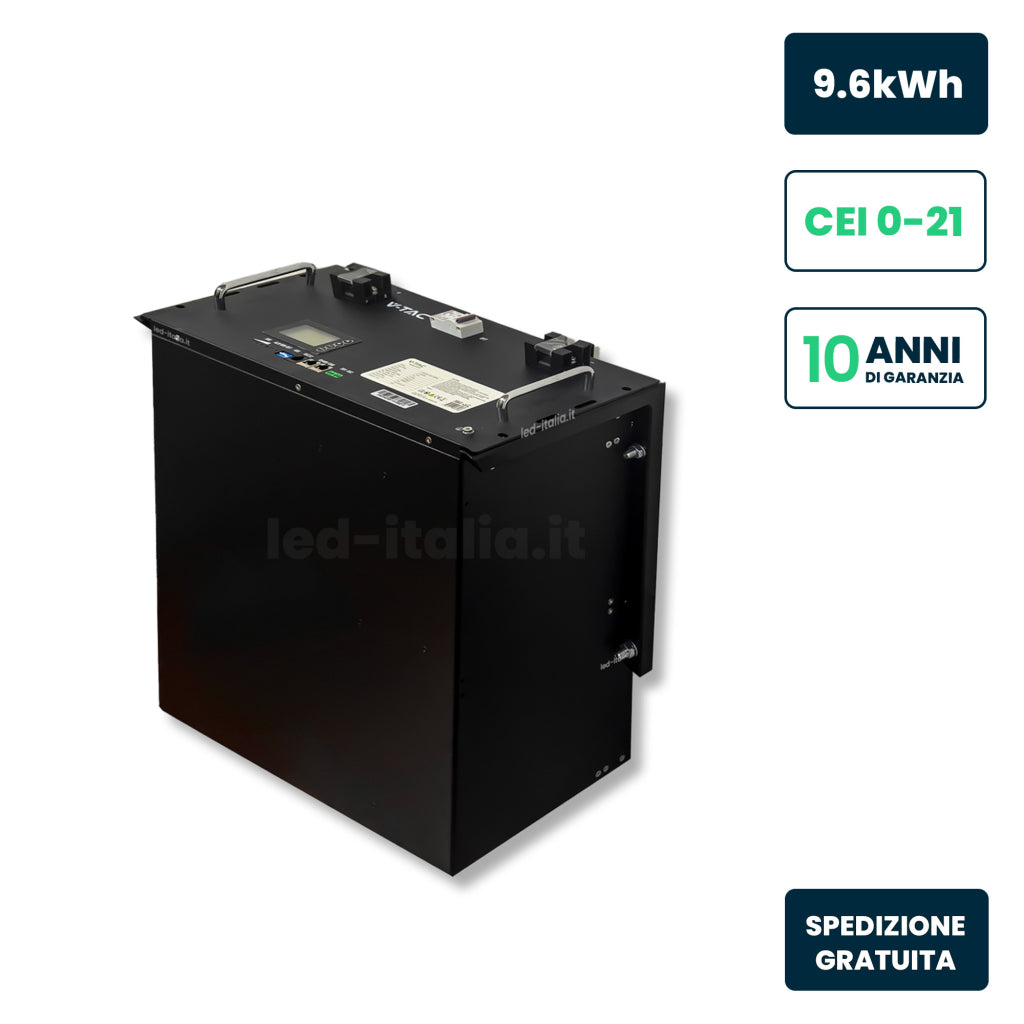V-TAC Batteria di Accumulo 9.6kWh al Litio-Ferro-Fosfato LiFePO4 BMS Integrato Incluse Staffe per Ancoraggio a Muro per Inverter Fotovoltaici CEI 0-21 48V 200Ah Garanzia 10 Anni V-TAC Batteria di Accumulo 9.6kWh al Litio-Ferro-Fosfato LiFePO4 BMS Integrato Incluse Staffe per Ancoraggio a Muro per Inverter Fotovoltaici CEI 0-21 48V 200Ah Garanzia 10 Anni